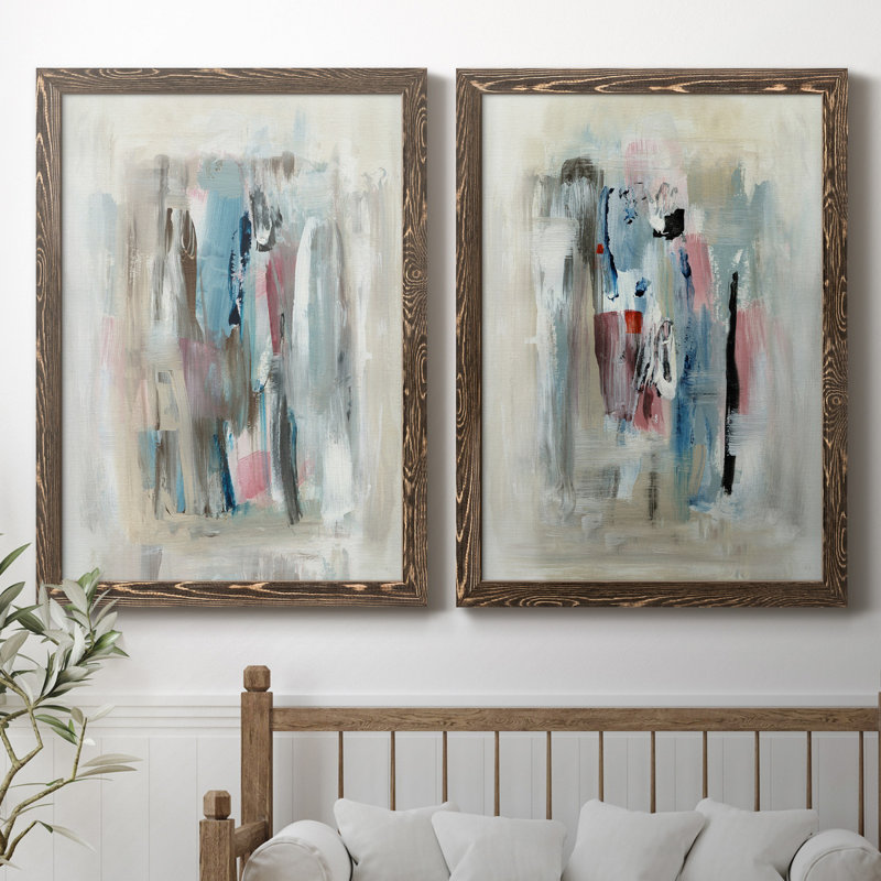 «Rain Shadow I», ensemble de 2 reproductions d'art, H 44 po x l 31 po x P 1 po, Pas de tapis, Toile avec cadre en noyer