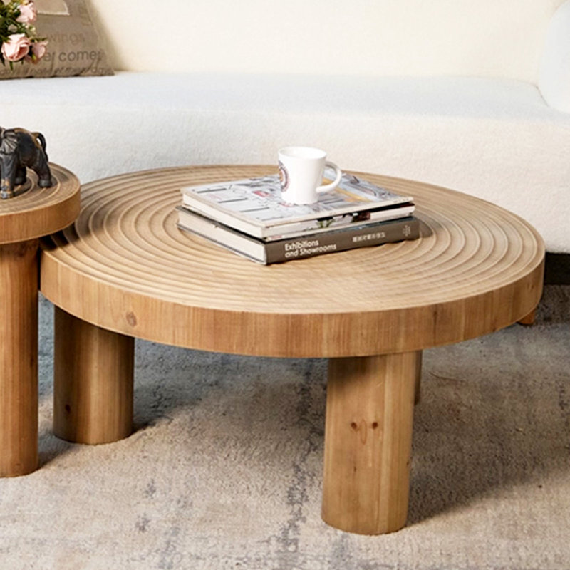 Table basse ronde en bois massif rétro Burlywood