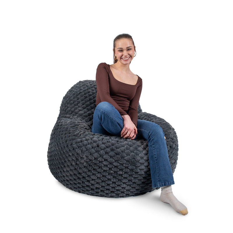 Big Joe Chilloway Foam Filled Structured Bean Bag Chair Lounger, Vanilla Latte Honeycomb, Charcoal Polyester