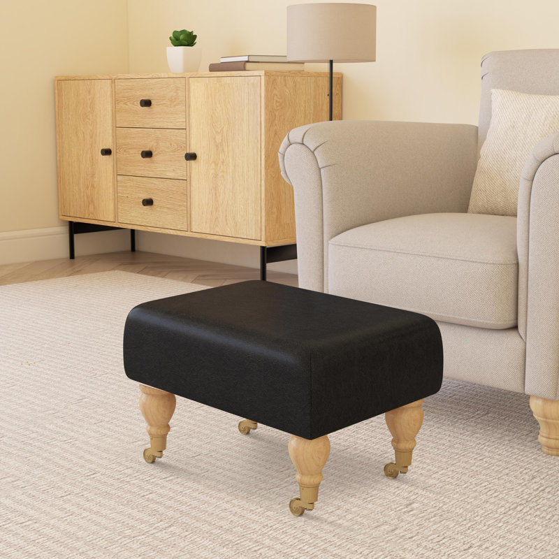 Acierno Mahogany Wood Caster Leg - Faux Leather, Black, Natural