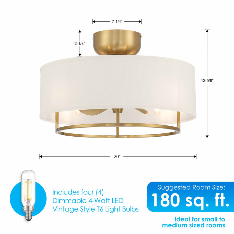 20'' Raia - Drum Shade Ceiling Fan with Remote Control and Light Kit Included, Aged Brass