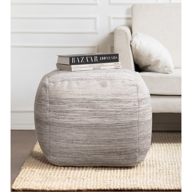 Teagan Upholstered Pouf, Gray Polyester Blend