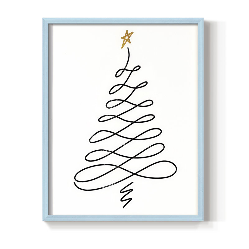 Arbre de Noël III, reproduction encadrée - bois massif, Bleu, H 21 po x l 17 po