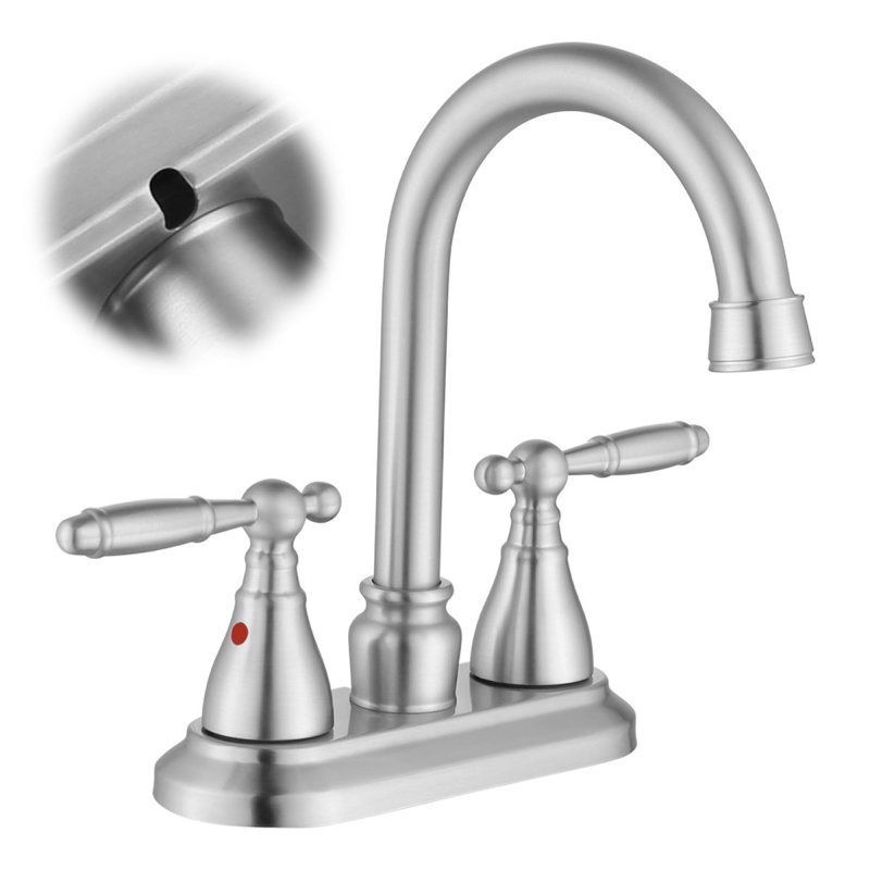 Robinet de salle de bain central en nickel brossé 4 pouces avec bec pivotant à 360 degrés