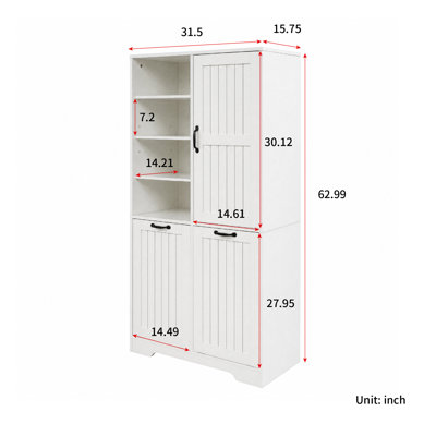 Armoire de rangement de salle de bain autoportante 63 po avec 2 paniers à linge inclinables 63 po