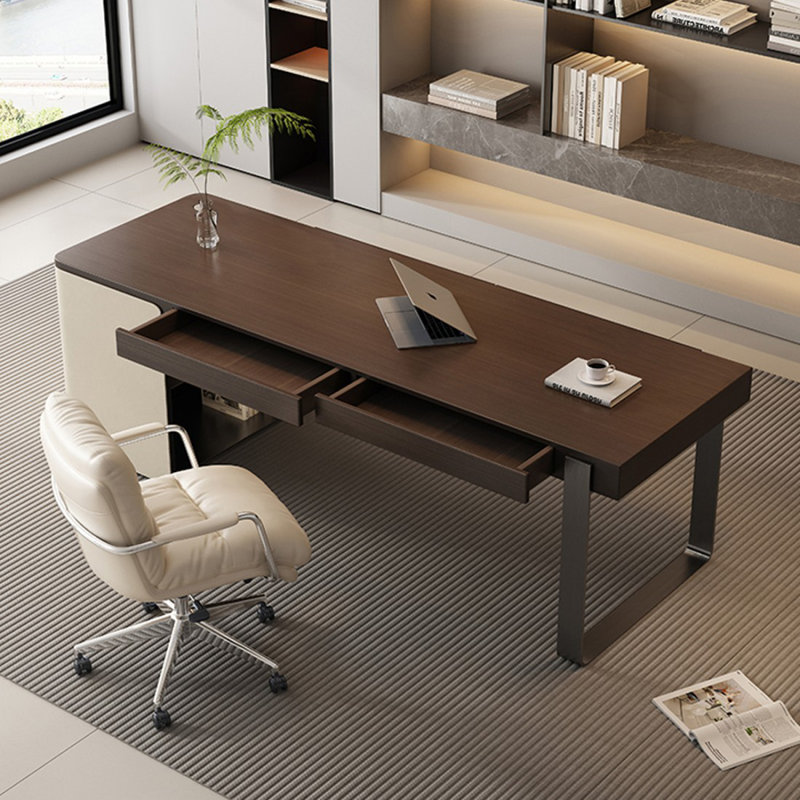 Bureau de direction rectangulaire en bois manufacturé noir avec 2 tiroirs, H 29,53 po x l 62,99 po x P 27,56 po