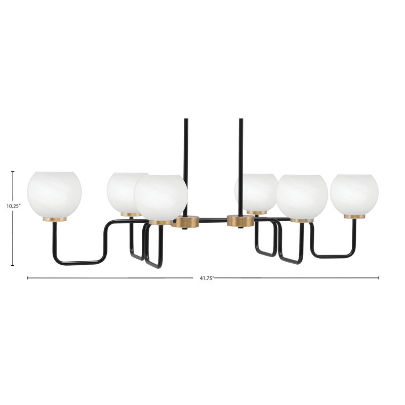 Luminaire îlot 6 lumières Amarmula, noir mat et laiton vieilli, verre marbré blanc de 5,75 po, Noir/laiton, Blanc