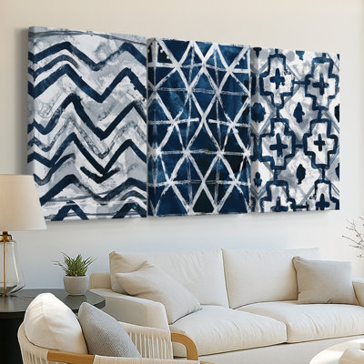 Indigo Memory IV  -Custom Wrapped Gallery Canvas - 3 Pieces