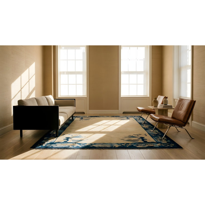 Tapis crème à motif chinois de couleur crème