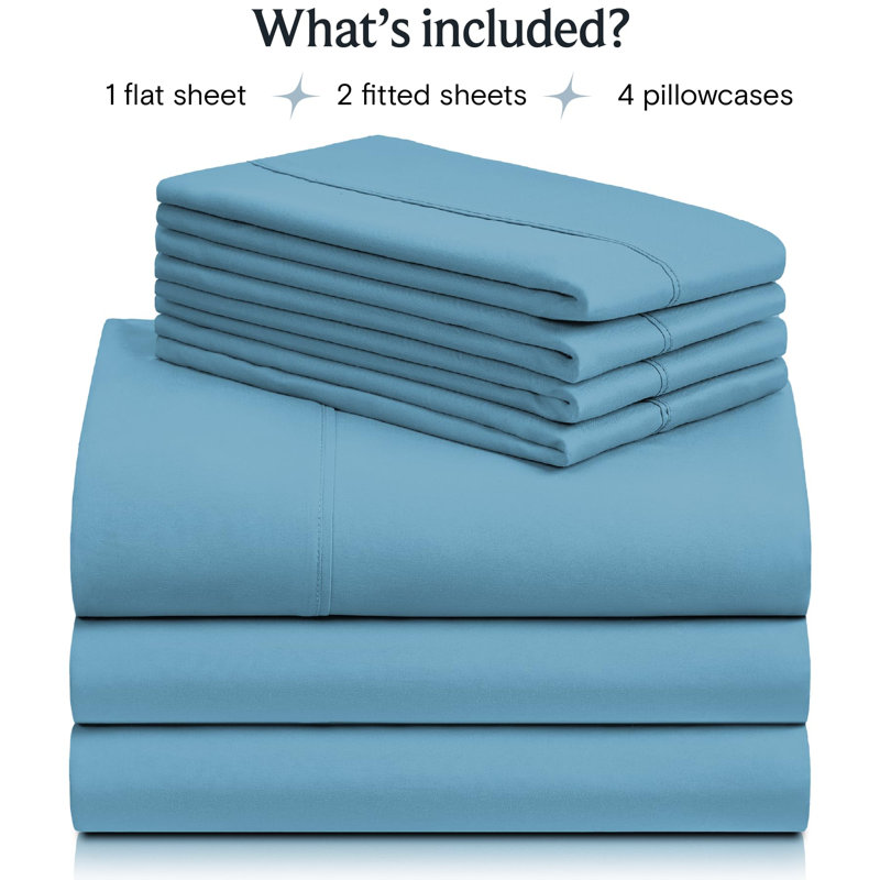 Ensemble de draps 4 pièces LuxClub, Ensemble de draps pour lit très grand californien, Bleu pâle