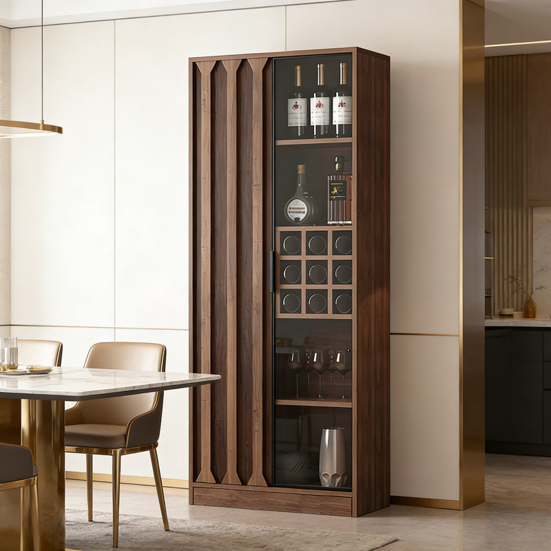 31.5" Vintage-Style Walnut Wine Cabinet