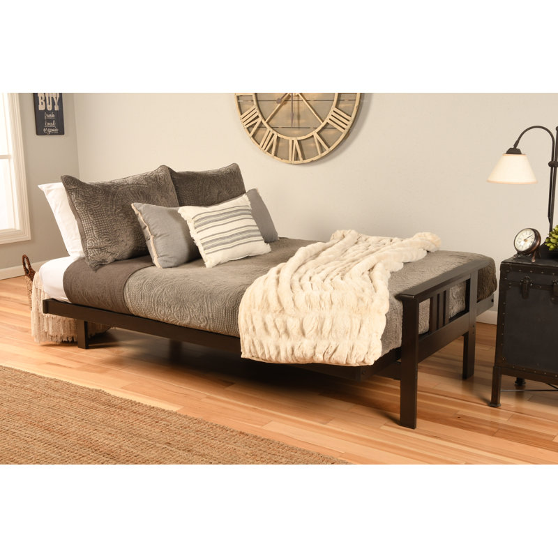 Lakel Full-Size Futon Frame Includes 6" Innerspring Mattress, Espresso, Gray Polyester