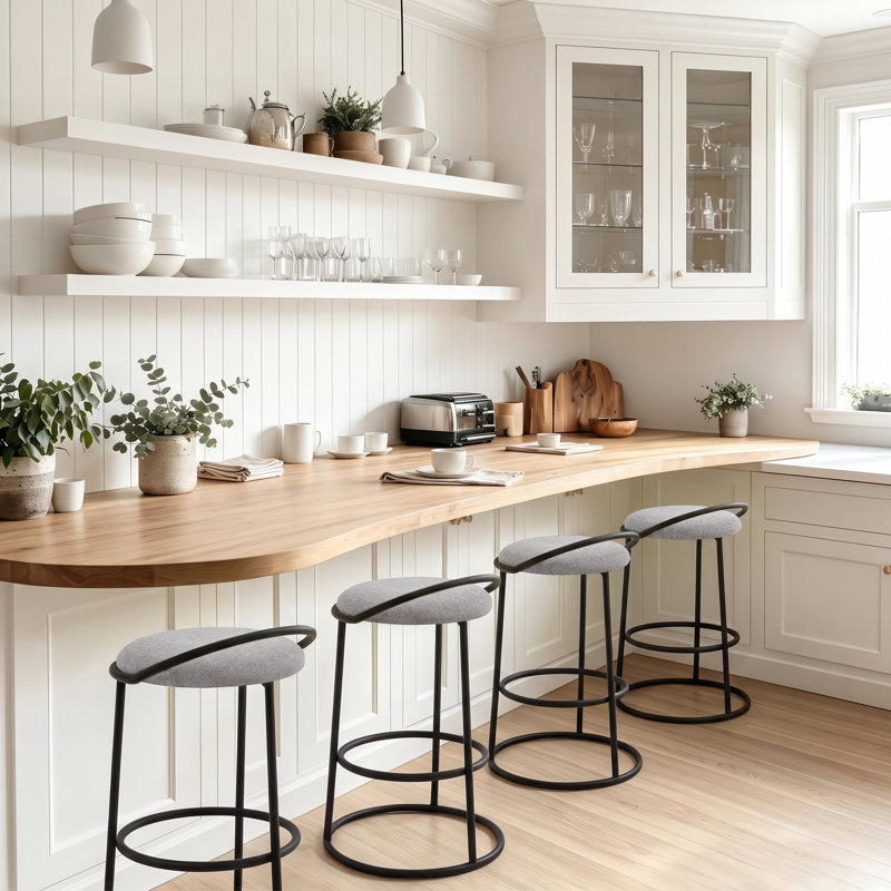 Tabouret de comptoir à dossier bas Kynsley, Lin vert