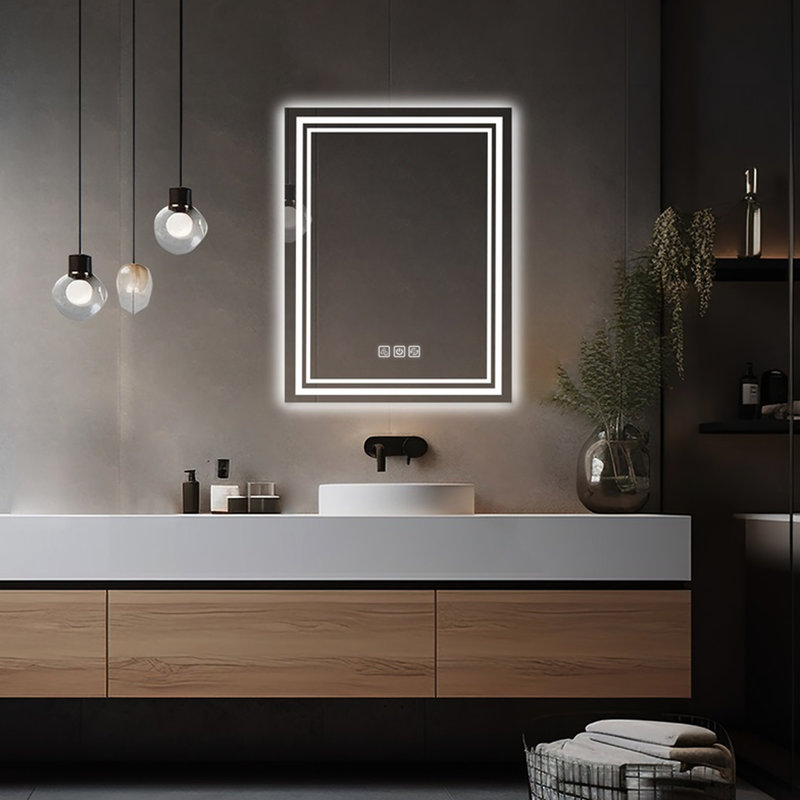 Miroir à DEL haute définition pour salle de bain 40 "x 32", 5 minutes, 3 couleurs à intensité variable, Cri90 +, fonction mémoire, fixation murale
