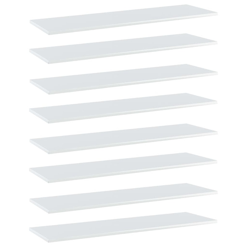 Bookshelf Boards 8 pcs Engineered Wood, High Gloss White, (8 Shelves) 0.59" H x 39.37" W x 11.81" D