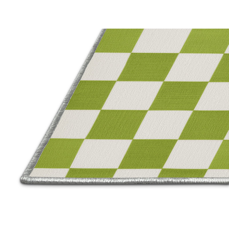 Machine Washable Checkered Beige Area Rug, Rectangle 8' x 10'