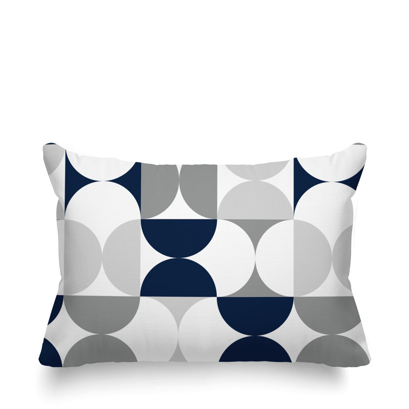 Griffin Geometric Minimalist Indoor/Outdoor Throw Pillow, Gray/Navy Blue