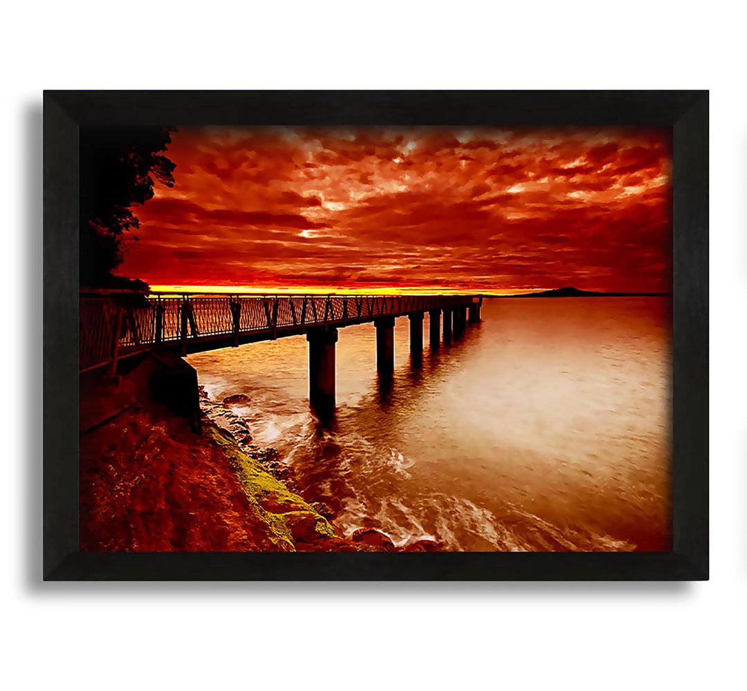 Gerahmtes Leinwandbild Bridge Over The Ocean Orange