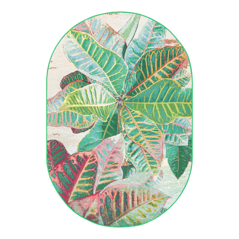 Firman Washable Floral Power Loomed Indoor / Outdoor Area Rug, Oval 4'1" x 6'1"