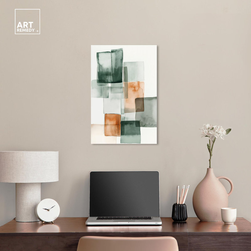 Citrine cube II, art abstrait vert , Toile tendue, H 24 po x l 16 po