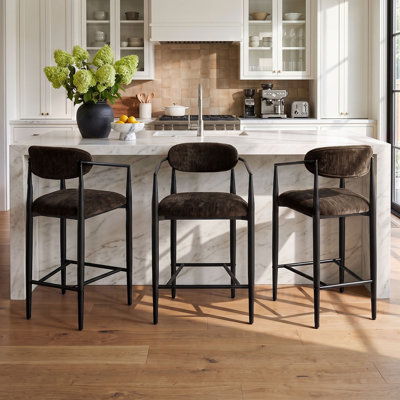 Tabouret de bar 25,5 po avec accoudoirs en chenille 25,5 po