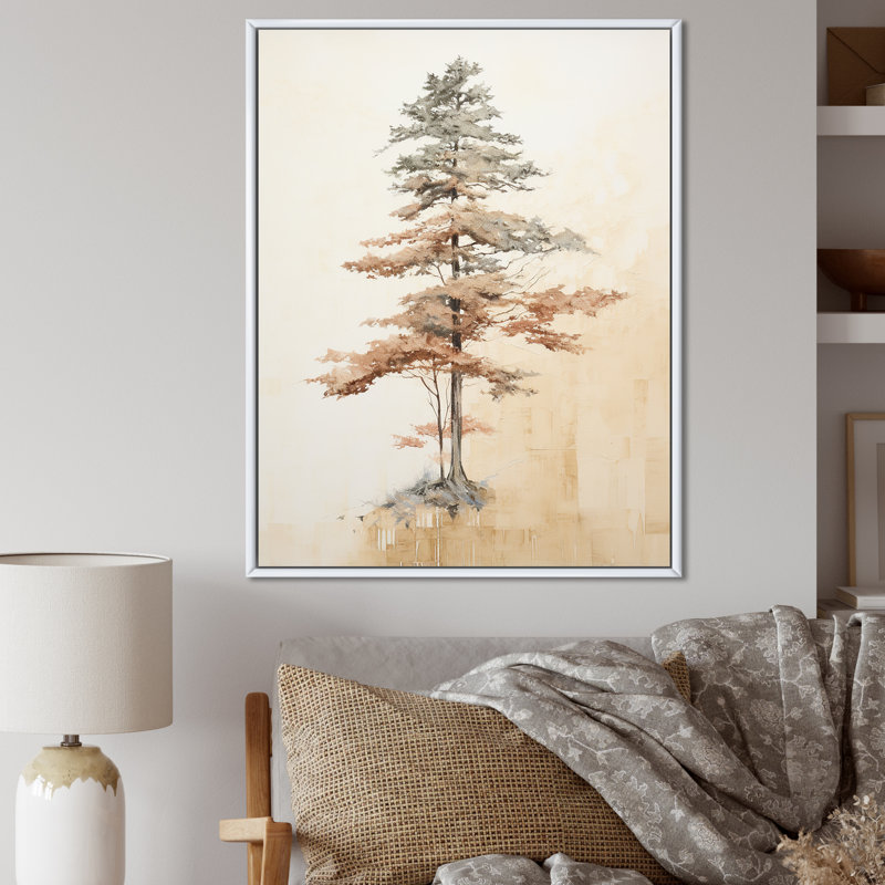 Minimalisme, séquoia beige I, impression sur toile, H 32 po x l 16 po x P 1 po, Cadre flottant blanc