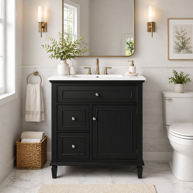 Meuble-lavabo de 30 po avec lavabo et rangement intelligent, Noir, 30