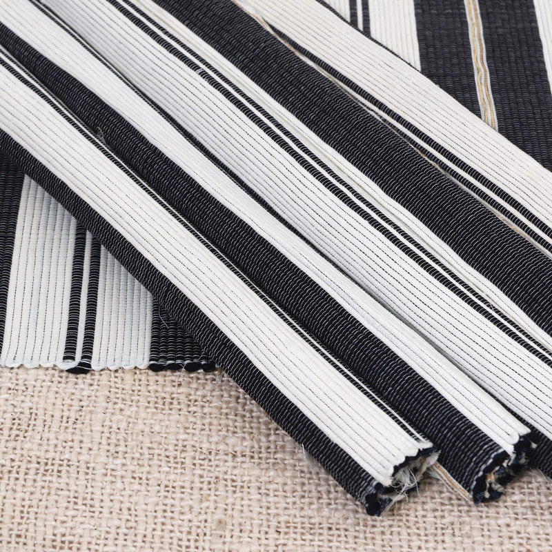 Vaimi Rectangular Striped Linen Table Topper, Black