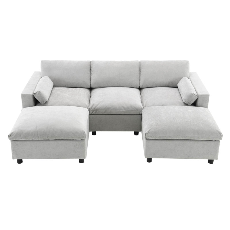 Canapé modulaire 86,5 po en chenille modulaire avec poches de rangement, ensemble de canapé en U à 5 places avec coussins, combinaison libre, canapé nuage moderne avec 2 repose-pieds mobiles pour le salon, appartement