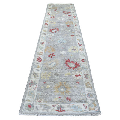 Tapis de couloir oriental gris en laine nouée à la main 3 pi x 13 pi 5 po Angora Oushak E01D03E0A0F843719D43525F75B31145