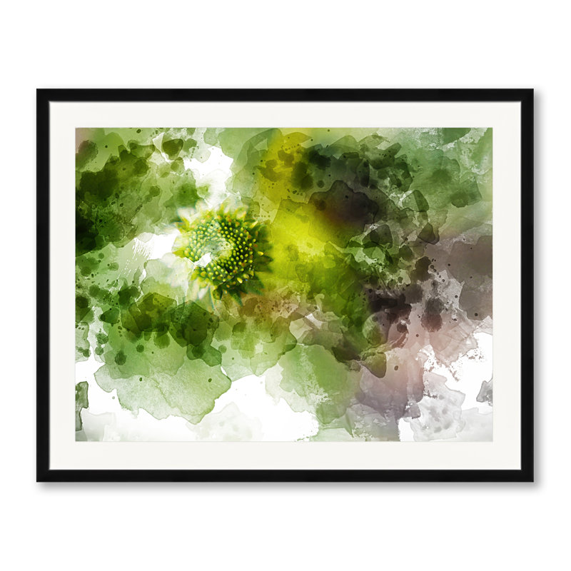 «Green Nature Abstract 3977» par Chamira Young, Papier avec cadre noir, 24" H x 30" W