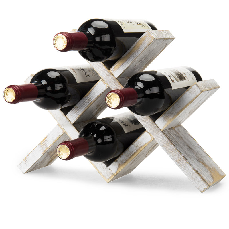 Solid Wood Tabletop Wine Bottle Rack  , Acacia, Whitewashed