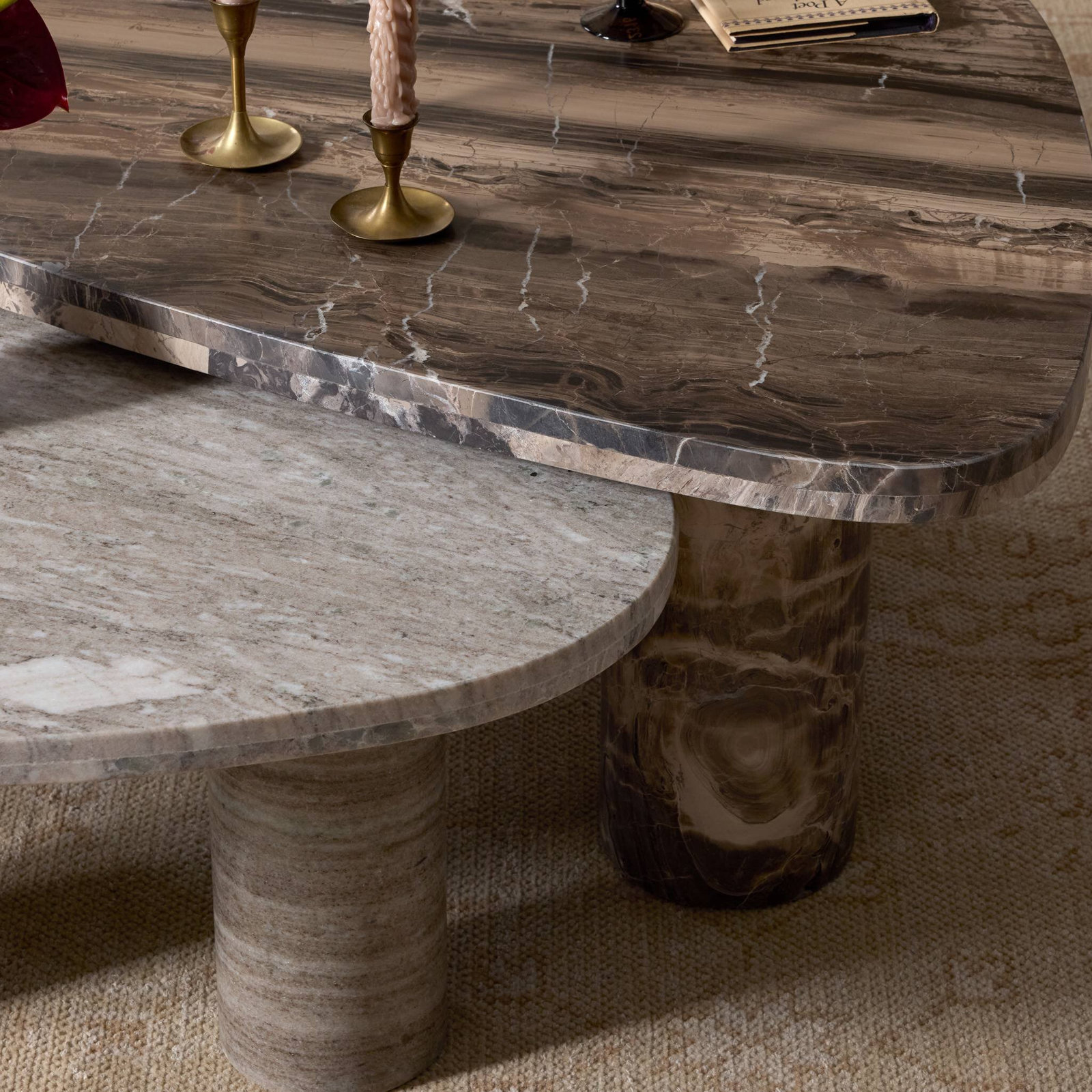 Katla Coffee Table Set-Antique White Marble, Brown/White, Antique White Marble/Rocky Brown Marble