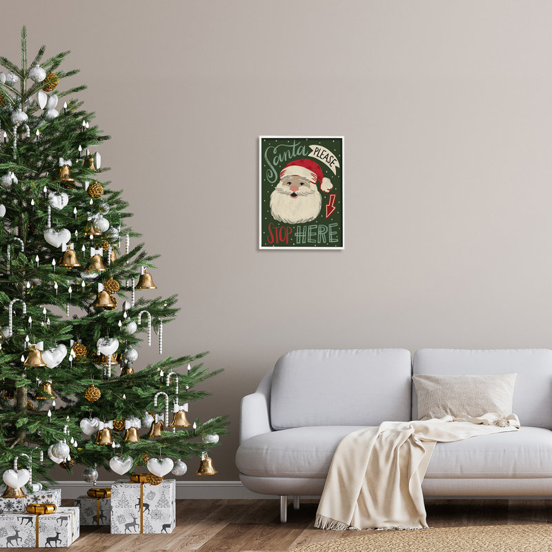 «Jovial Santa Claus Polka Dot» à motif de calligraphie noire encadrée par estampe numérique, art texturé par Deborah Curiel