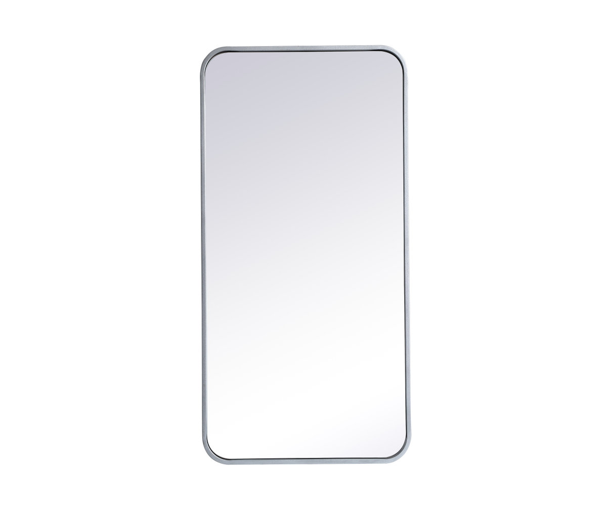 Sabine Metal Rounded Rectangle Wall Mirror, Silver, 36" x 18"