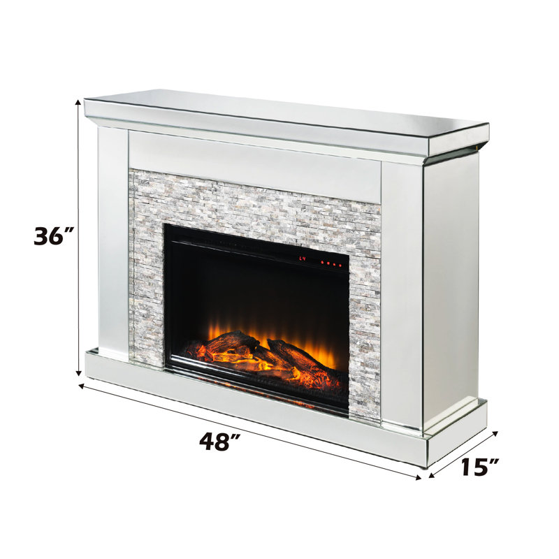 Foyer électrique à DEL avec dessus en miroir biseauté, incrustation de fausses pierres, température réglable, minuterie, fonction seulement, surface de chauffage de 400 pi2, 1400 W, 120 V, 48 po de largeur, 36 po de hauteur, 15 po de profondeur, 107 lb de foyer