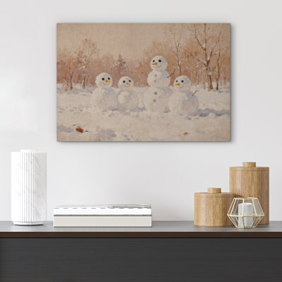 «Whimsical Snowman in Winter Landscape», reproduction d'art sur toile, impression sur toile