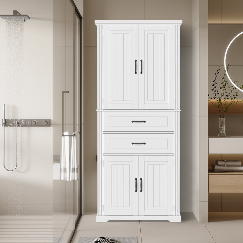 Multi-functional Storage Cabinet With Adjustable Shelves & 2 Drawers, White