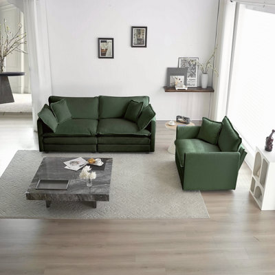 2 Seater Loveseat And Chair Set, 2 Piece Sofa & Chair Set, Loveseat And Accent Chair , 2-Piece Upholstered Chenille Sofa Living Room Couch Furniture(1