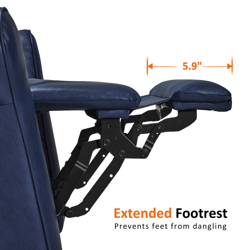zero clearance recliner  Power Recliner for Small Space RV Living Room with Rolled Arm, Faux Leather, Blue Faux Leather