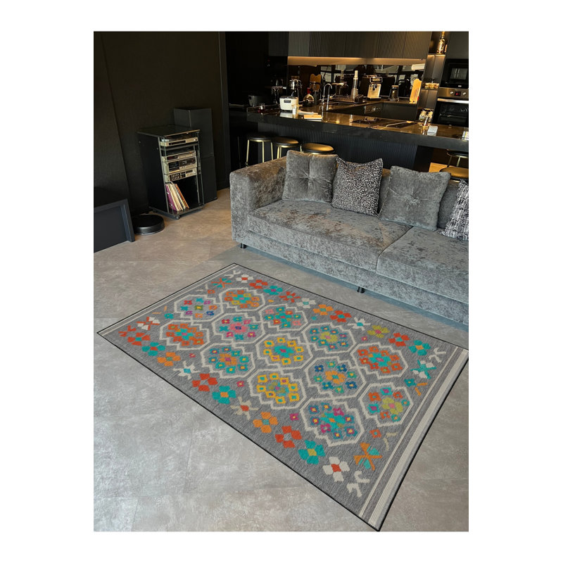 Tapis gris tissé traditionnel Mosso, 3 pi 11 po x 5 pi 11 po