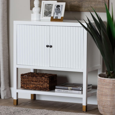 Bali & Pari Aiden Fluted Sideboard - 2-Door Accent Storage Cabinet With Open Shelf And Raised Legs, Compact Entryway Or Dining Room Cabinet by Ebern Designs
