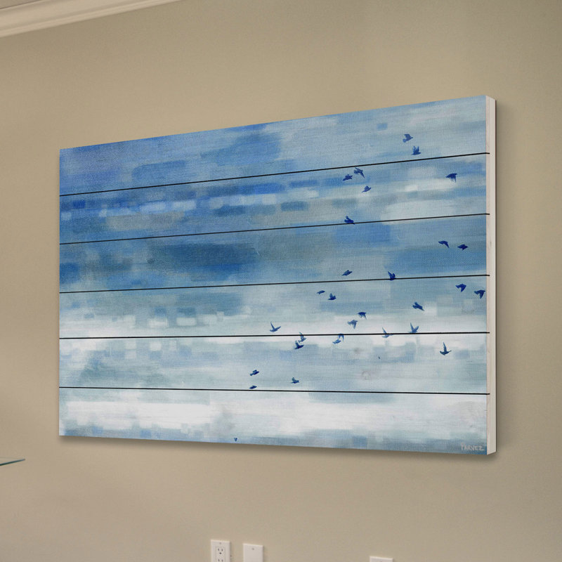 Bleu ciel oiseaux par parvez taj-impression sur bois, H 12 po x l 18 po