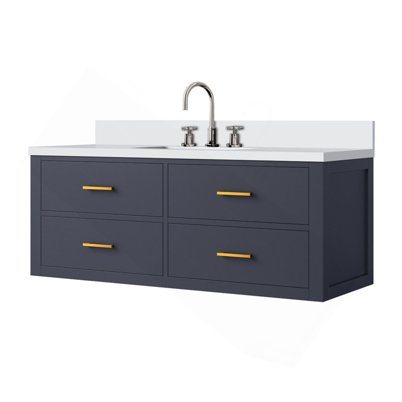 Meuble-lavabo simple bleu 48 po X P 22 po D, plateau en marbre de culture et robinet, 48", Bleu