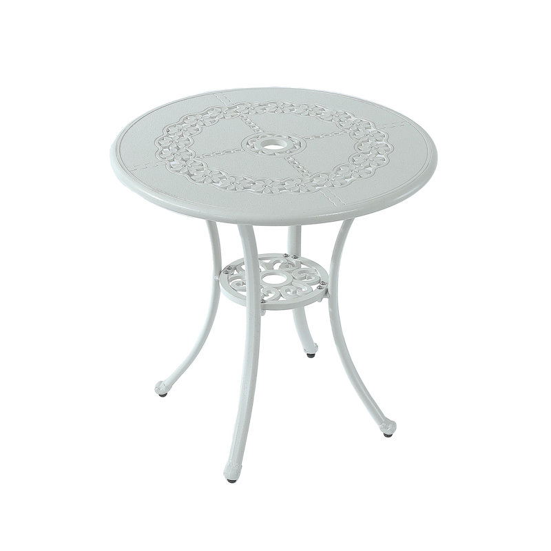 Table bistro ronde en aluminium coulé 26 po avec trou pour parasol 26 po, Blanc