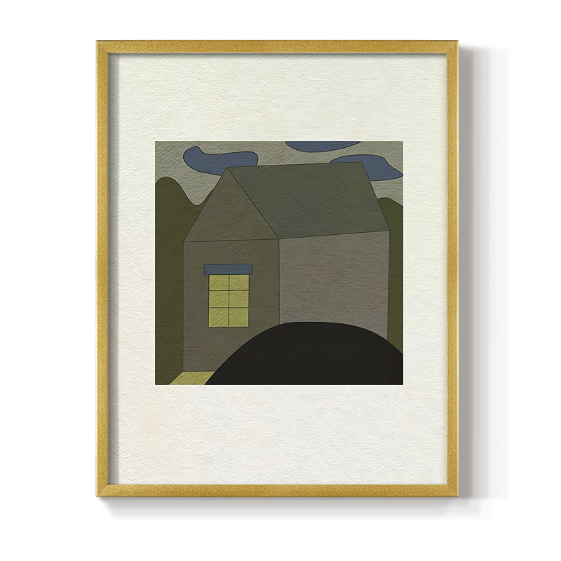 Mountain Houses I Framed Print - Solid Wood, 15" H x 12" W, Gold