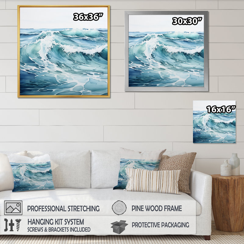«Teal Minimalisme Tranquil Waters», reproduction sur toile, H 24 po x l 24 po x P 1 po, Cadre simple noir