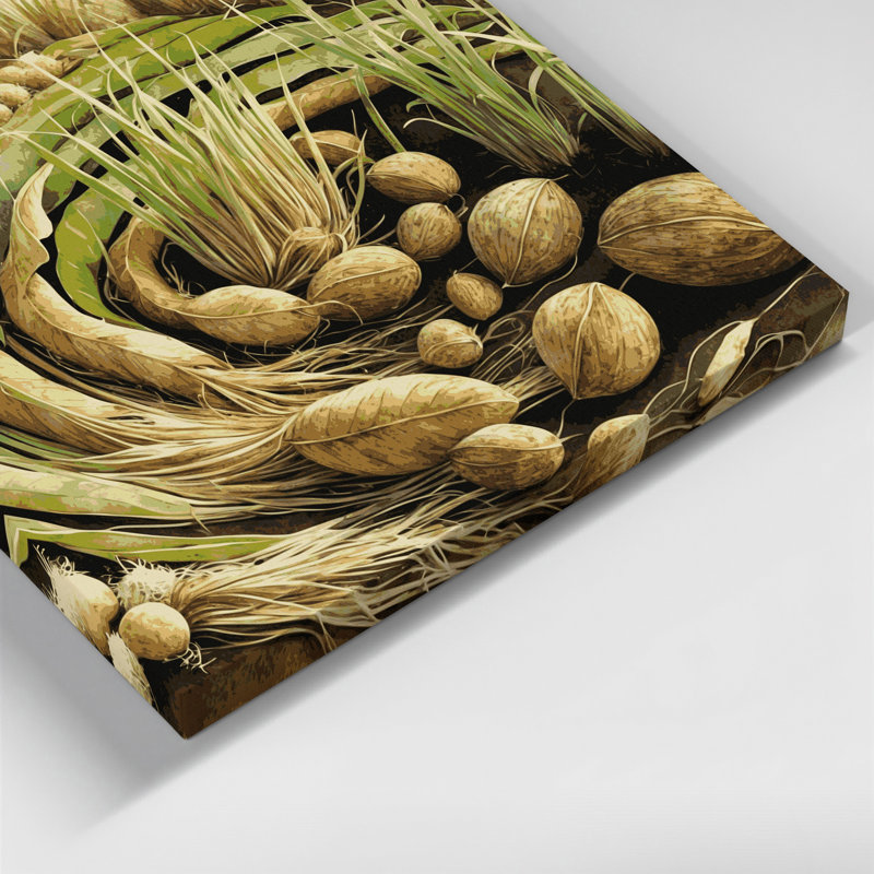 Légumes, tigre et noix, art mural sur toile brune, H 8 po x l 10 po