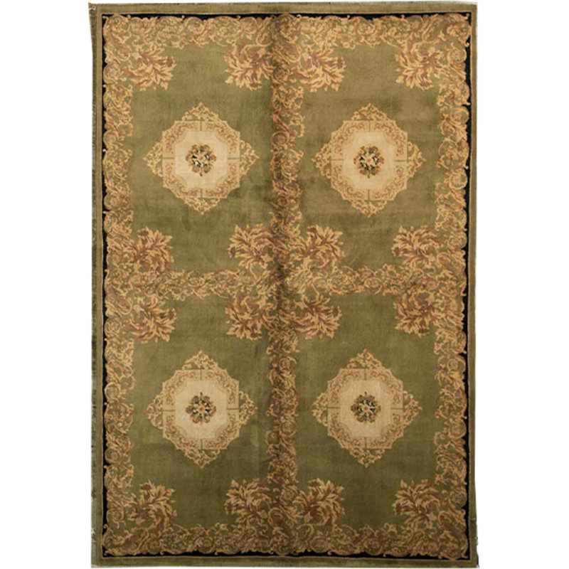 Hand-Knotted High-Quality Green Area Rug, Rectangle 6' x 9'