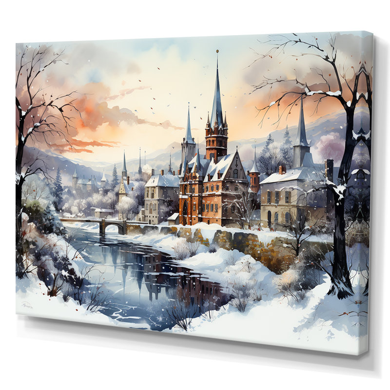 «Wonderful Castle Winter At Christmas - Winter Landscape», art mural, Toile tendue, H 34 po x l 44 po x P 1,5 po